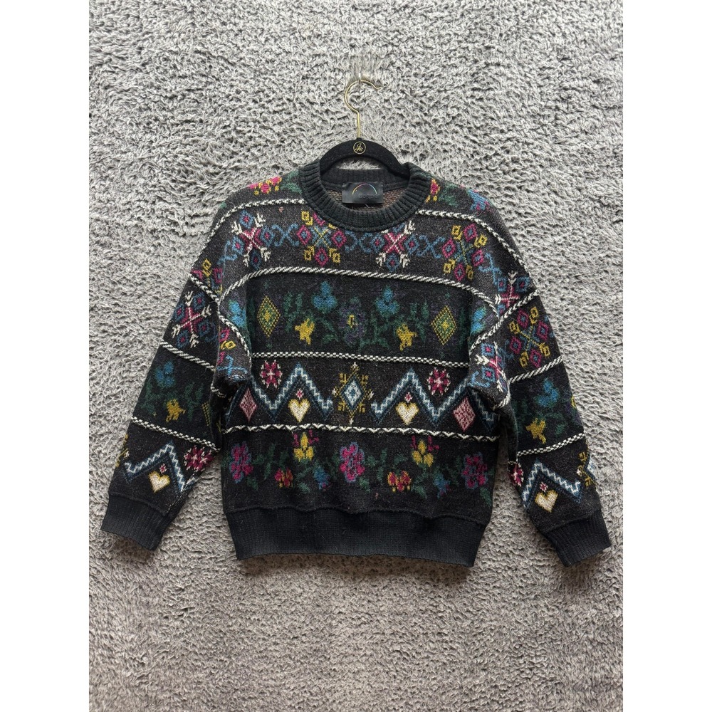Vintage Bogner Geometric Printed Wool Blend Knitted Sweater Black Women's Size 6